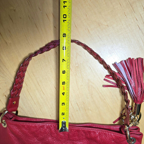 Michael Kors Cherry Red Pebbled Hobo Bag Braided strap Handle Gold Hardware - Picture 8 of 8